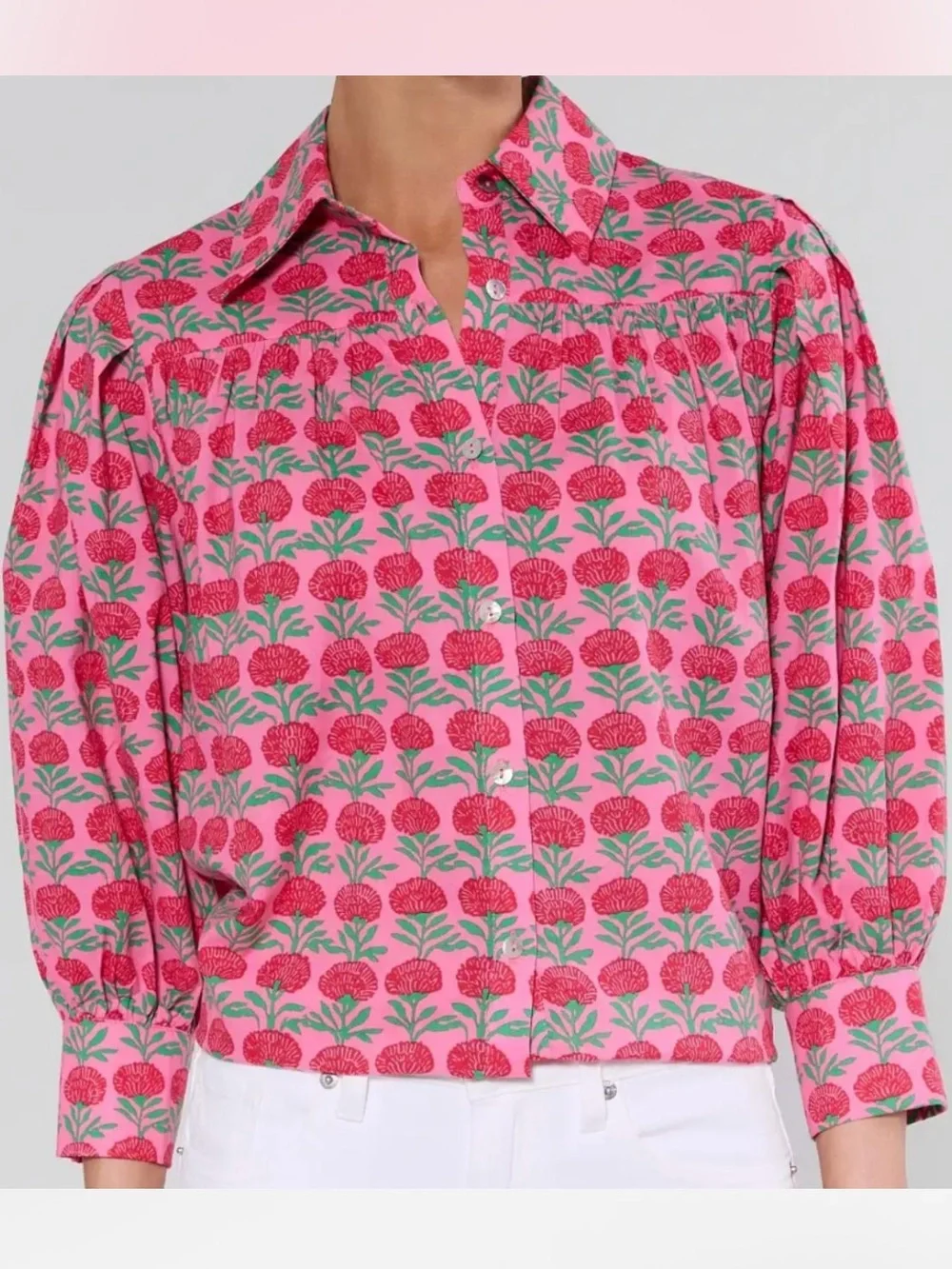 Avara Trudy Pink Floral Button Up Top - Picture 1 of 3